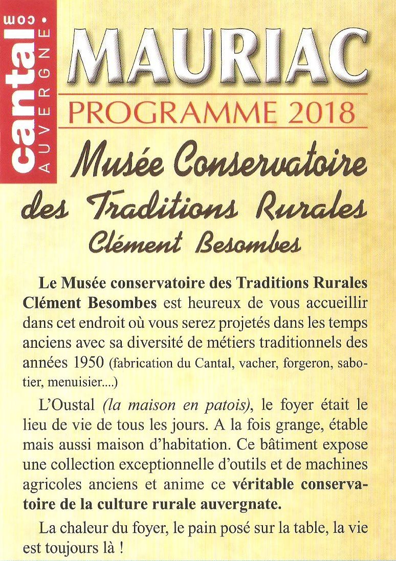 Programme 2018 - Muse Conservatoire des Traditions Rurales de Mauriac Clment Besombes