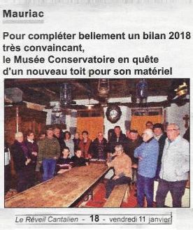 Le Reveil Cantalien 11 janvier 2019 Assemblée Générale du Musée Le Reveil Cantalien 11 janvier 2019 Assemblée Générale du Musée